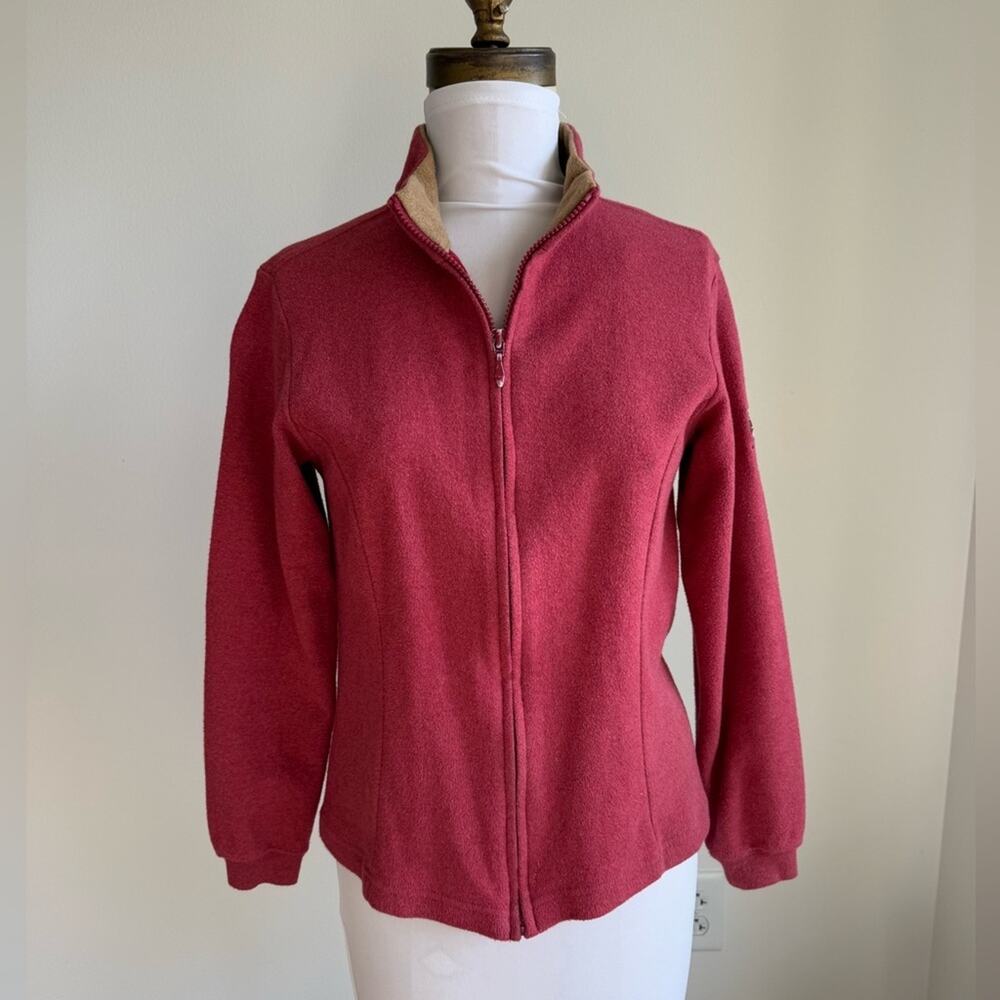 PETER MILLAR RED ZIP UP FLEECE SWEATER FOX PATCH SIZE MEDIUM